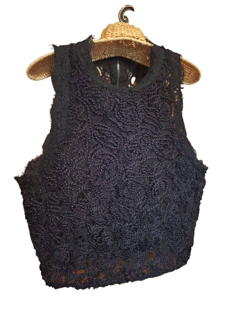 ZARA Trafalac Sleeveless Black Crochet Crop Top Ladies Small Sheer LACE Fairy